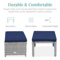 Best Choice Products Set of 2 Multipurpose Patio Wicker Ottomans w/ Removable Cushions - Gray/Navy