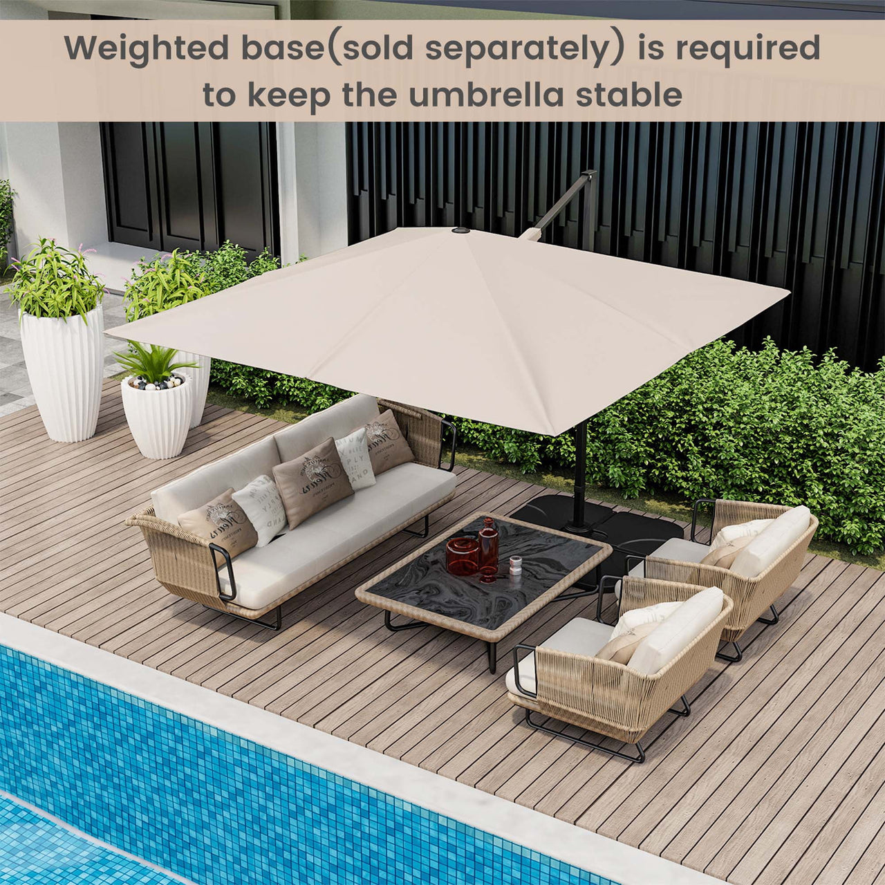 Costway 9.5ft Beige Square Cantilever Offset Patio Umbrella, 360° Rotation