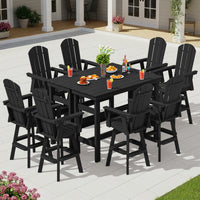 SERWALL HDPE Outdoor Swivel Bar Chairs Set of 2, Bar Height Adirondack Barstools, All Weather Pub Bar Chair, Black
