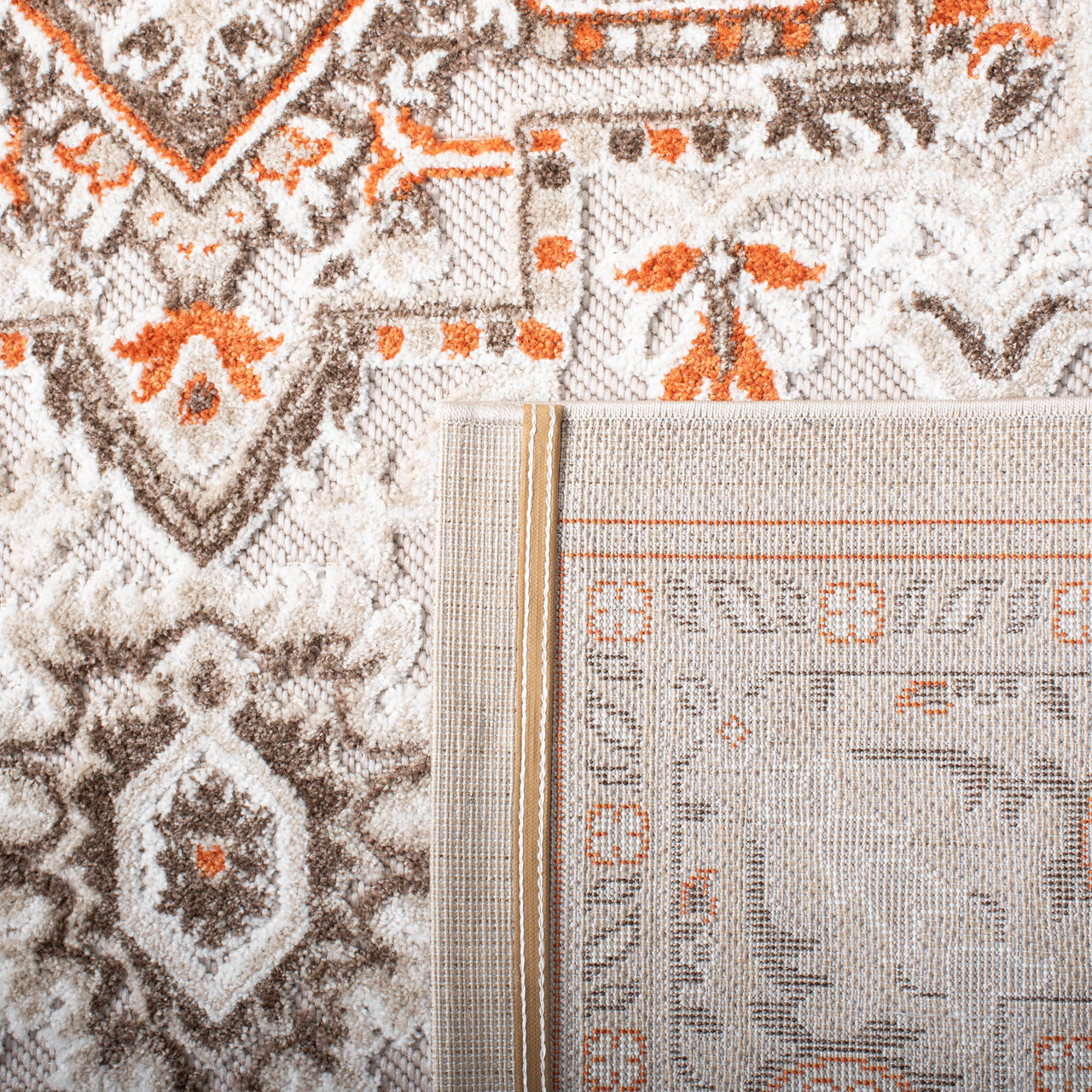 SAFAVIEH Cabana Greta Beige/Orange 2'2"X9' Runner Indoor/Outdoor Area Rug Beige/Orange, 6'7" x 6'7" Round
