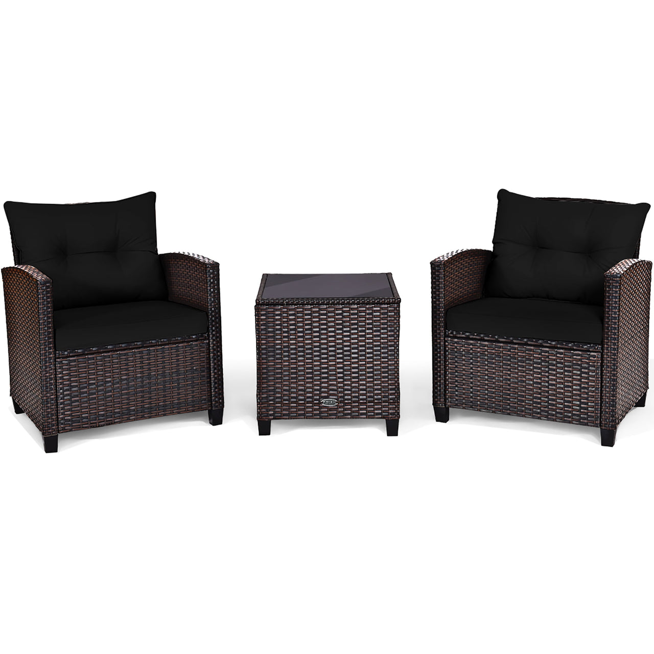 Costway 3PCS Patio Rattan Furniture Set Cushion Conversation Set Sofa Coffee Table Black