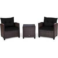 Costway 3PCS Patio Rattan Furniture Set Cushion Conversation Set Sofa Coffee Table Black