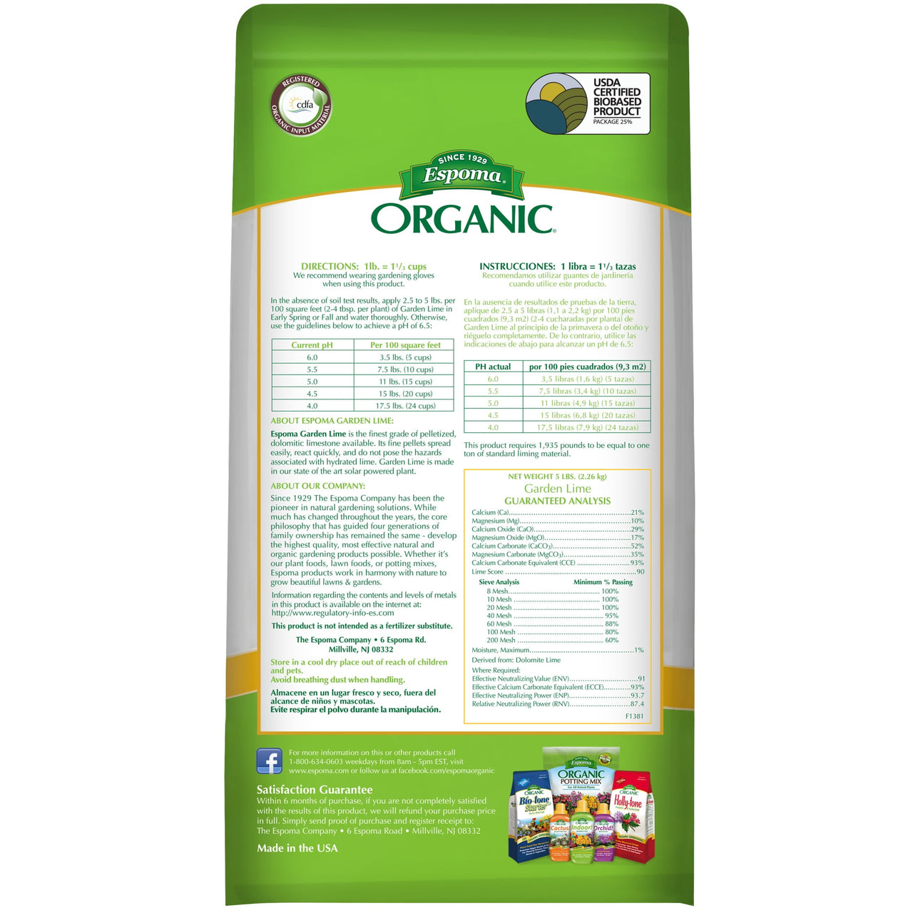 Espoma Organic Garden Lime 5 lb Fertilizer - Covers 135 sq ft