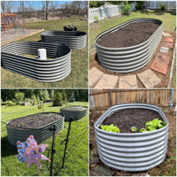 TRAMULL 8X4X2ft Galvanized Raised Garden Bed, Oval Above Ground Modular Metal Outdoor Planter Boxes(Quartz Grey)