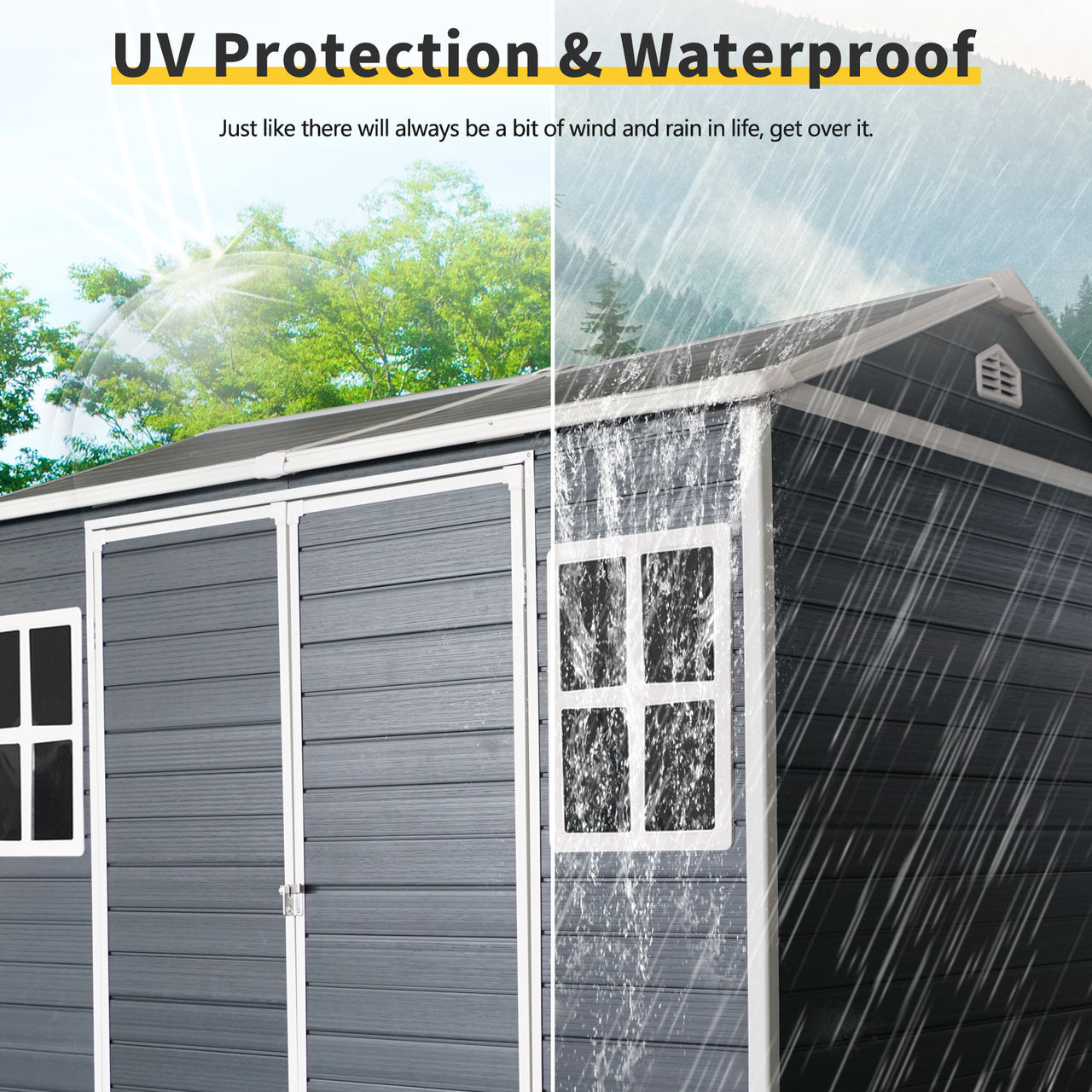 Outdoor Storage Shed, 6x8 FT Resin Sheds and Outdoor Storage With Floor, Padlockable Double Doors, Air Vents, Outside Storage Building For Backyard Lawn Patio