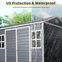 Outdoor Storage Shed, 6x8 FT Resin Sheds and Outdoor Storage With Floor, Padlockable Double Doors, Air Vents, Outside Storage Building For Backyard Lawn Patio