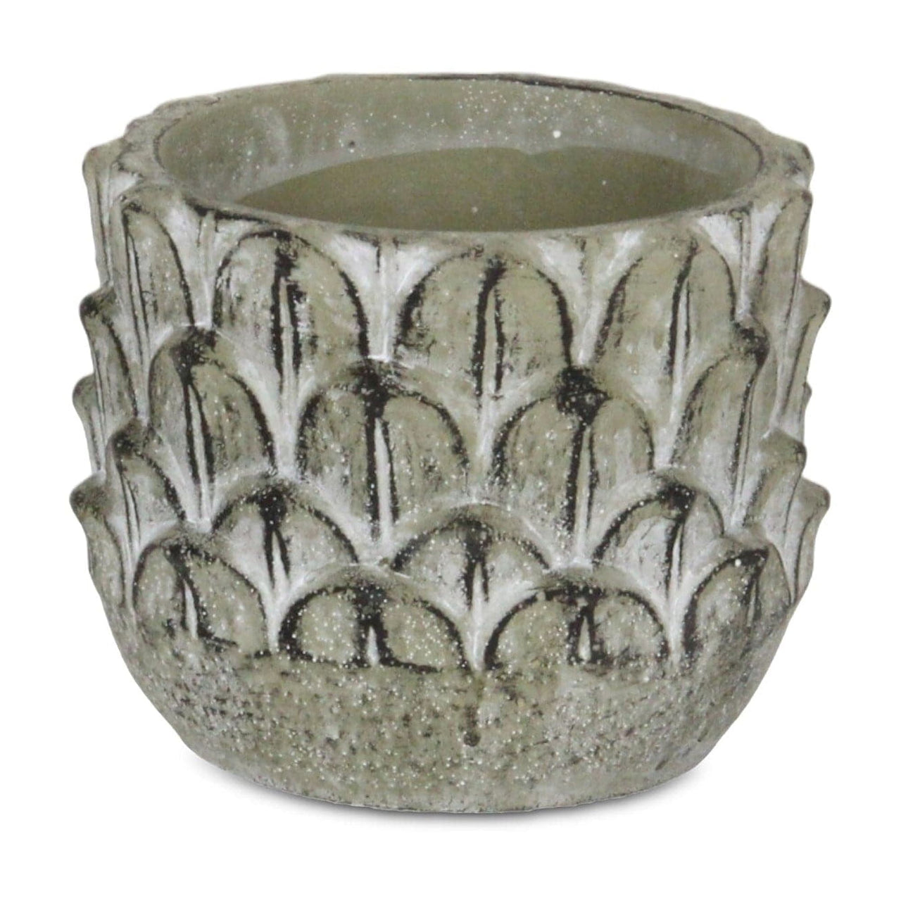 Cheungs 5451S Cement Pot with Overlapping Feather Pattern, Round - Small