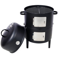 Vertical Steel Charcoal Smoker, Heavy Duty BBQ Smoker Grill With 2 Cooking Area, 2 Access Doors, And Thermometer For Backyard Patio Camping