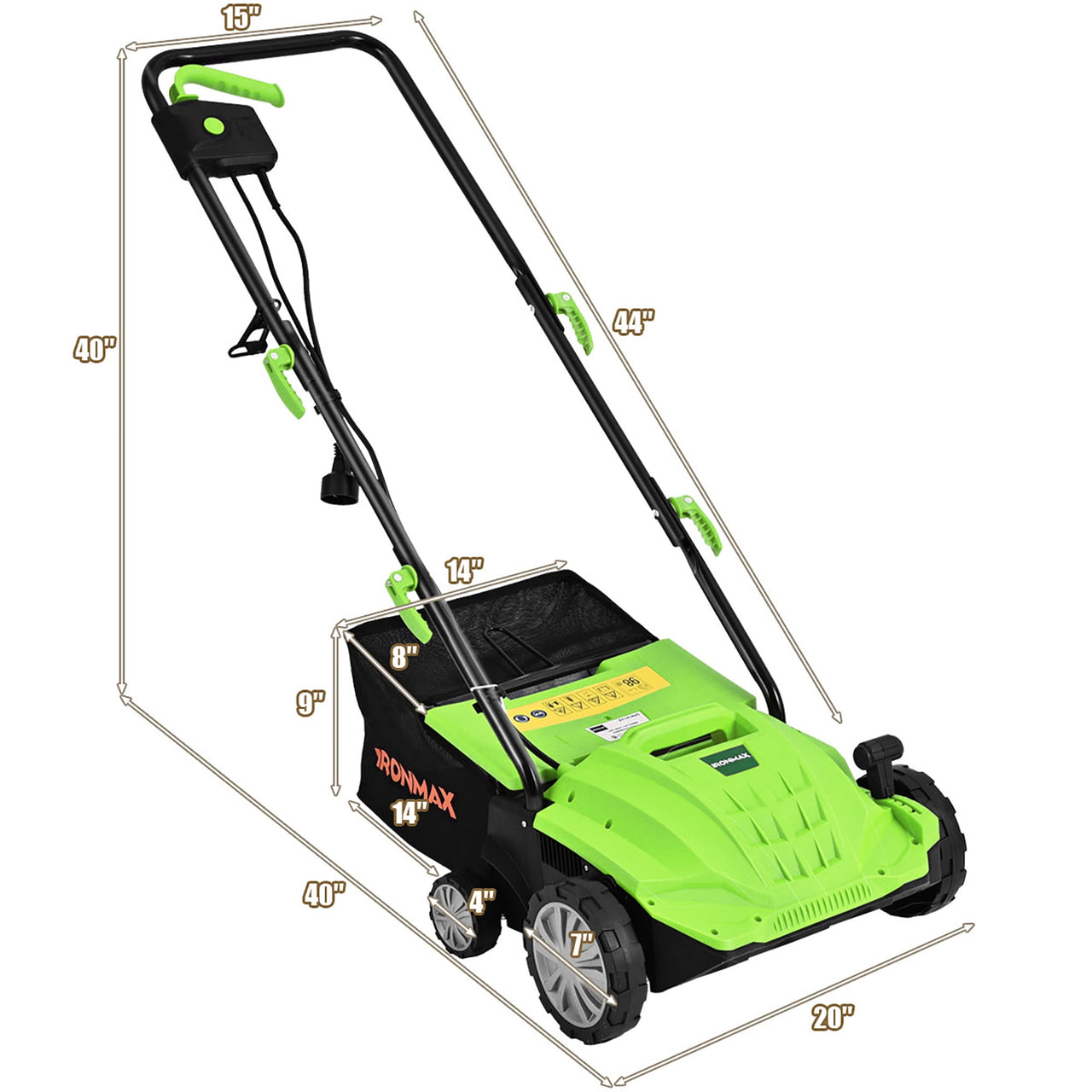 Costway 13” 12A Corded Electric Self-Propelled Walk-Behind Lawn Dethatcher, 40L Collection Bag