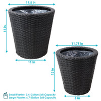 Sunnydaze Modern Assorted Round Black Polyrattan Indoor Planter with Liner 2-Count
