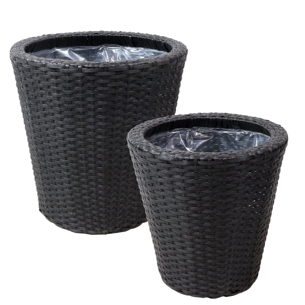 Sunnydaze Modern Assorted Round Black Polyrattan Indoor Planter with Liner 2-Count
