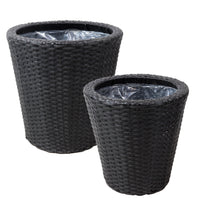 Sunnydaze Modern Assorted Round Black Polyrattan Indoor Planter with Liner 2-Count