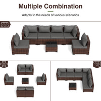 ELPOSUN Patio Furniture Set, Outdoor Patio Furniture Wicker Furniture Couch Set, 7 Pieces Outdoor Sectional Sofa, Patio Furniture Set, Outdoor Patio Set for Home Furniture (Grey)