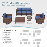 Ampatio 7 Pieces Patio Furniture Outdoor Conversation Set Rattan Wicker Outdoor Sectional Sofa with Swivel Chairs & Coffee Table, Navy Blue