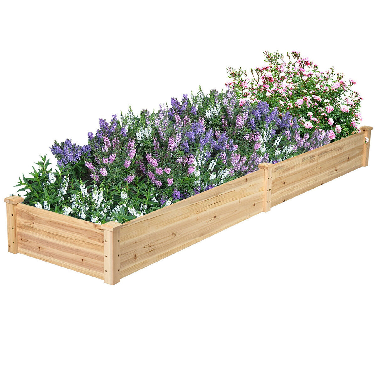 Costway Wooden Vegetable Raised Garden Bed Backyard Patio Grow Flowers Planter with 2 Planting Compartments