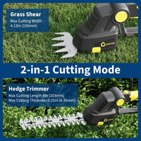 Cordless Hedge Trimmer 2-in-1, 20V 2.0Ah Electric Grass Shears & Hedge Trimmers with 2 Batteries & Charger, 120 Minutes Runtime, Adjustable Angle (15°/30°/45°)Lightweight Ergonomic Design for Garden