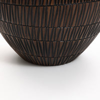 LuxenHome Brown with Black V-Pattern Polyresin 12-Inch Round Planter