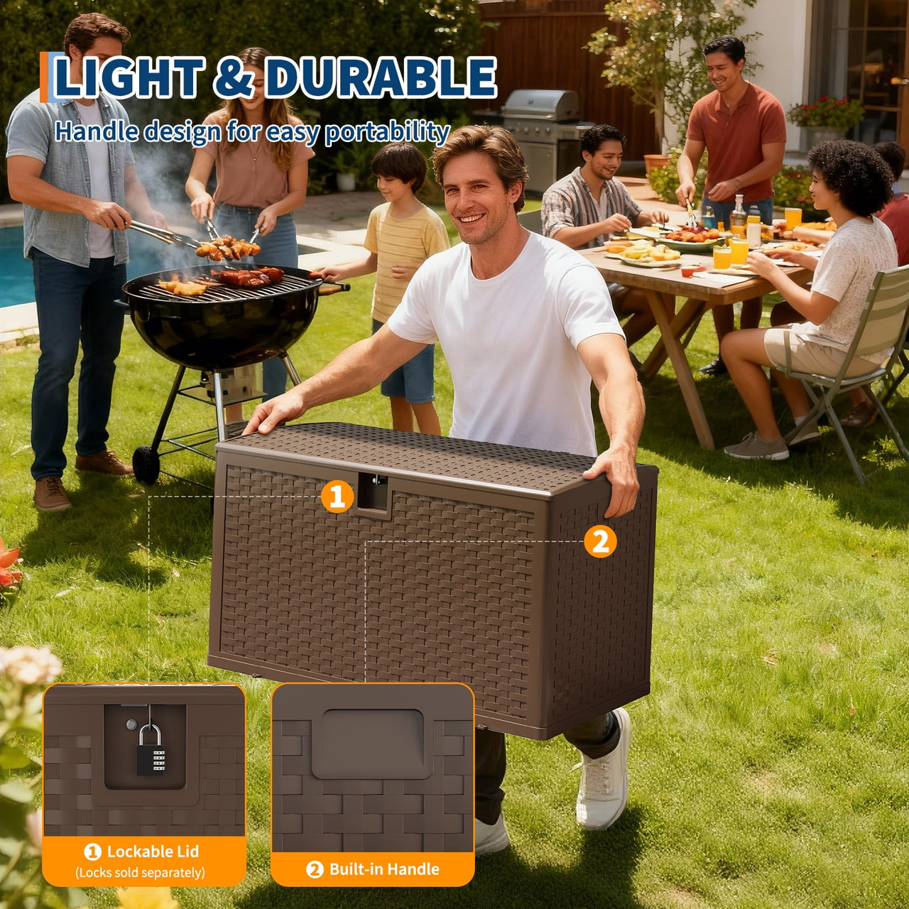Ataucjin 120 Gal Deck Box, Weather-Resistant Outdoor Storage Box, Lockable Plastic Deck Box with Lid, Lockable Storage Bin with Built-in Handle for Patio Furniture, Pool Accessories, Gardening Tool
