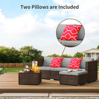 Patio Furniture Set Clearance, 5 Pieces Outdoor Conversation Set with Wicker Sofa Set and Tempered Glass Table for Garden & Backyard, Gray