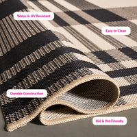 SAFAVIEH Courtyard Benjamin Plaid Indoor/Outdoor Area Rug, Black/Bone, 8' x 11'