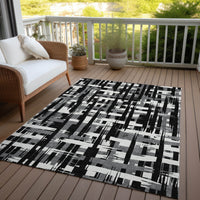 Addison Rugs Chantille Indoor/Outdoor Transitional Stripes Black Machine Washable Rectangle Rug, 10' x 14'
