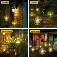 RICAN Solar Garden Lights Outdoor Decorative, 2 Pack Firework Garden Stake Lights Solar Powered, DIY Bendable Copper Wire Waterproof for Garden, Yard, Patio, Flower Bed, Chiristmas Decor