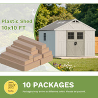 Patiowell 10x10ft Resin Garden Shed with Skylight & Lock, Weatherproof Outdoor Storage for Tools & Equipment, Beige