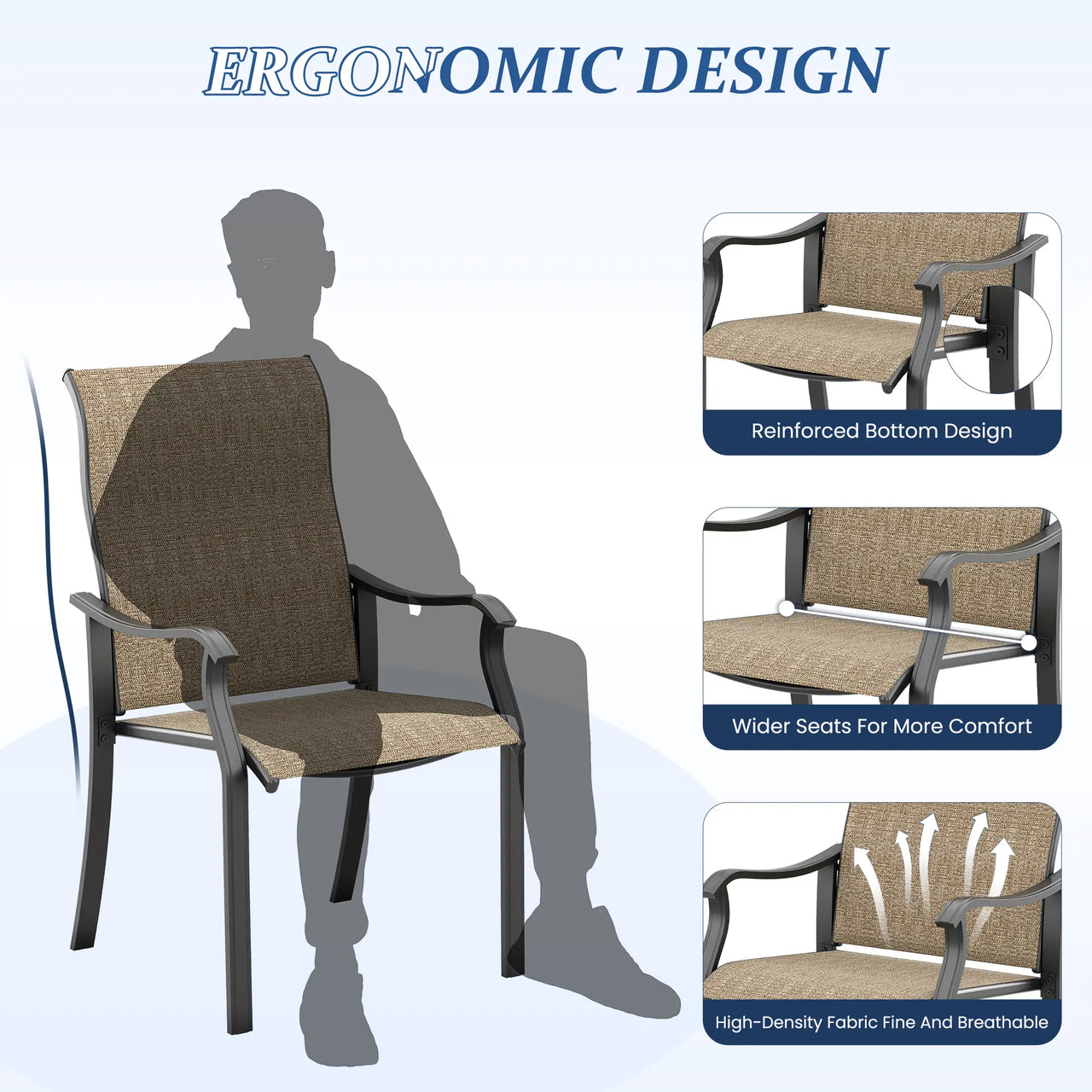 UDPATIO Patio Chairs Set of 2, Outdoor Dining Chairs High Back with All Weather Breathable Textilene, Metal Frame for Lawn Garden Backyard Deck, Brown