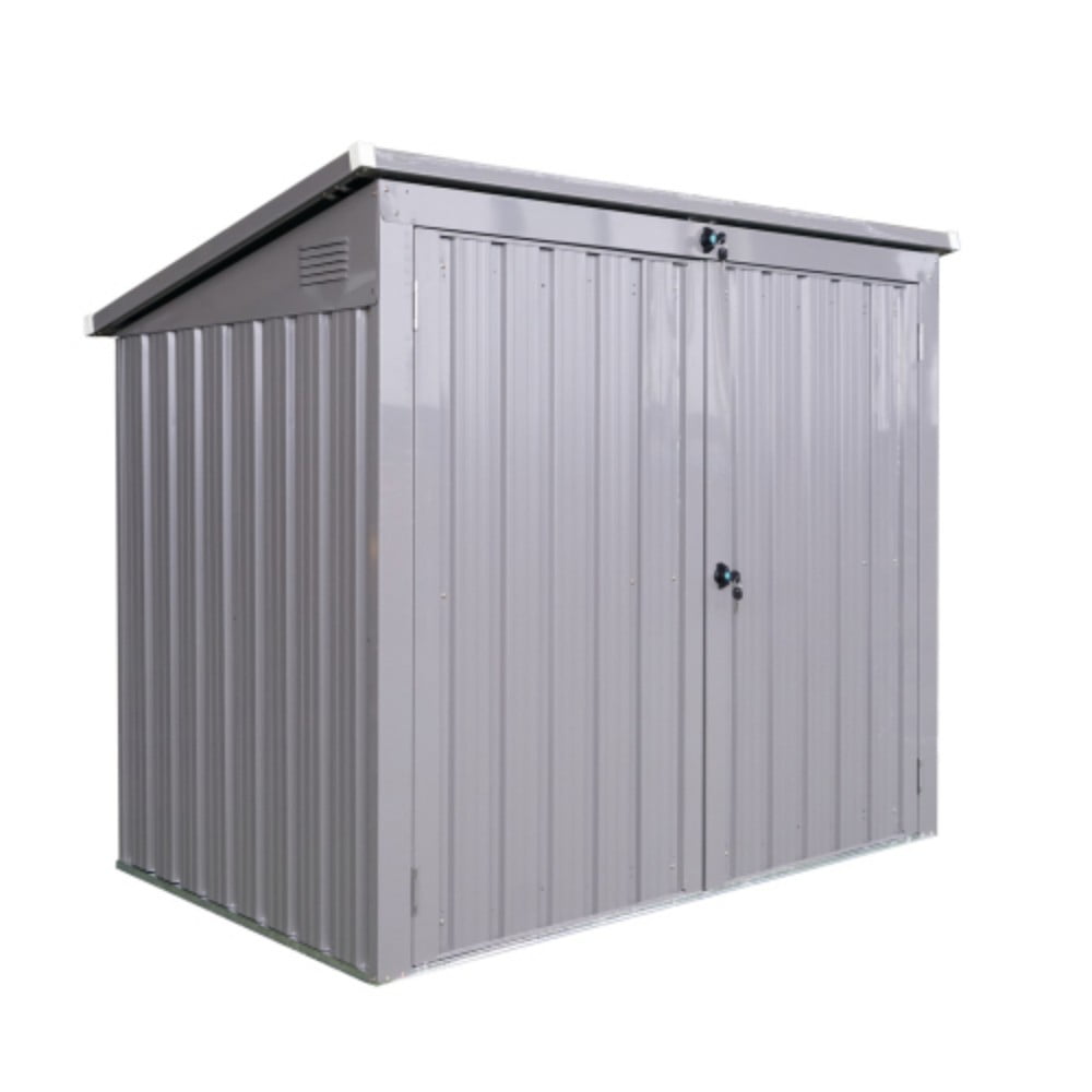Outdoor Storage Shed for 2 Trash Cans And Tools, Metal Garden Shed Storage House With Sloping Roof, Lockable Door, Metal Shed Storage For Garden Tools