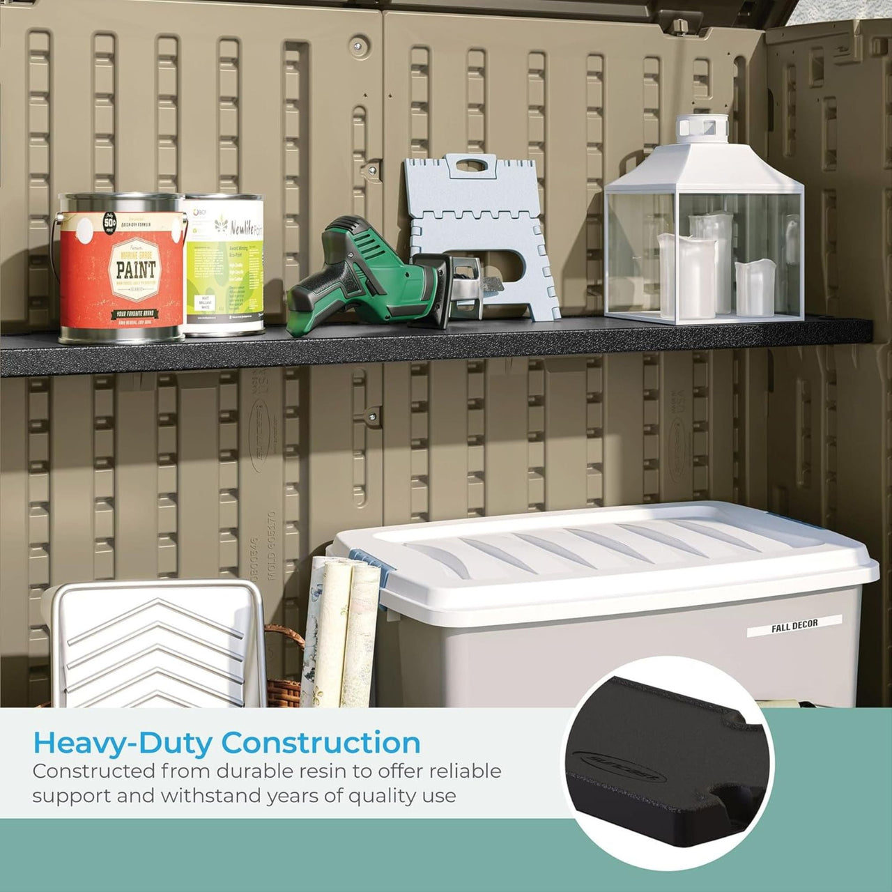 Suncast 3 Pack Horizontal Shed Shelf Space Saving Wall Outdoor Storage, Black