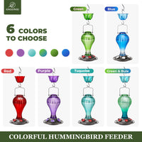 Kingsyard 2 Pack Glass Hummingbird Feeder with Ant Moat for Outdoors, 24 oz, 6 Feeding Ports, Blue
