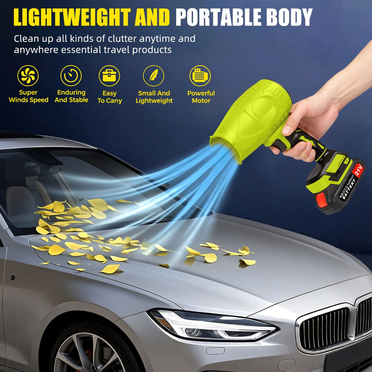 Paddsun Leaf Blower, 21V Cordless Electric with Extended Nozzle Handheld Blower for Patio Cleaning Blowing Leaves and Dust, Green
