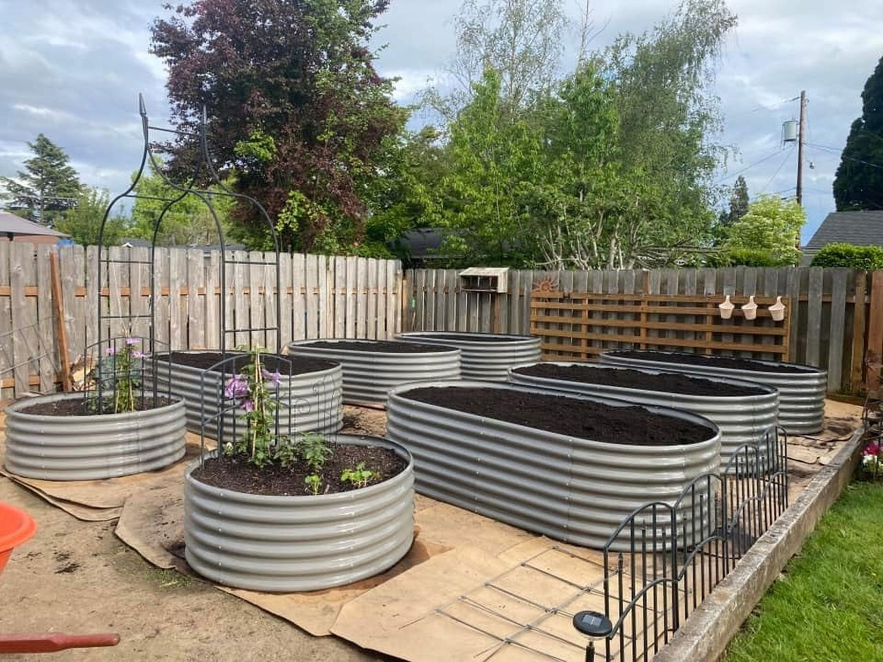 TRAMULL 8X4X2ft Galvanized Raised Garden Bed, Oval Above Ground Modular Metal Outdoor Planter Boxes(Quartz Grey)