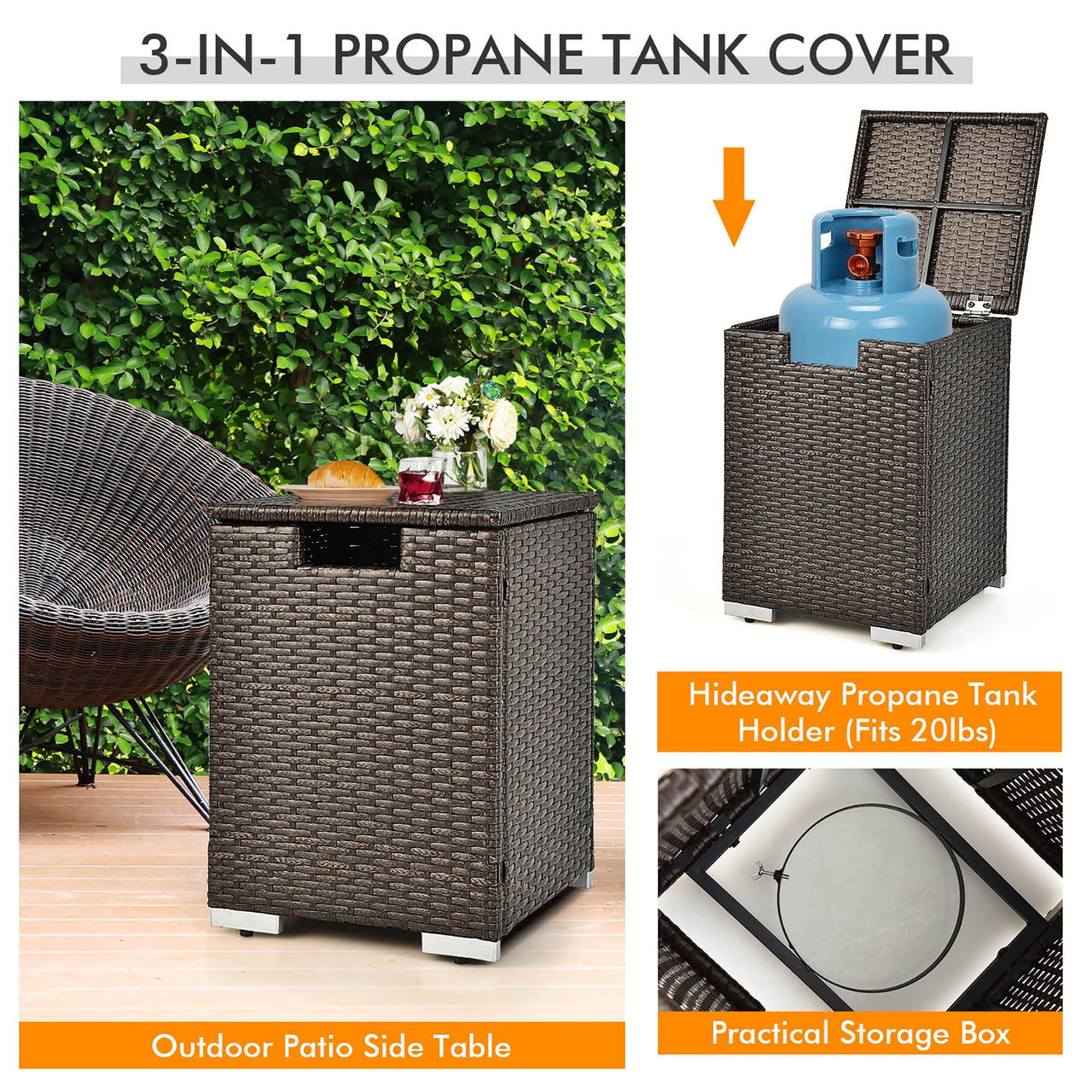 Costway 8PCS Patio Rattan Furniture Set Fire Pit Table Tank Holder Cover Deck Navy