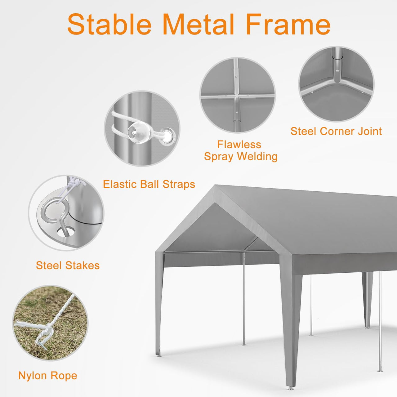 10x20 ft Heavy Duty Carport, Car Canopy Garage Boat Shelter Party Tent, UV Resistant Waterproof All-Season Tarp for SUV, Car, Truck, Boat