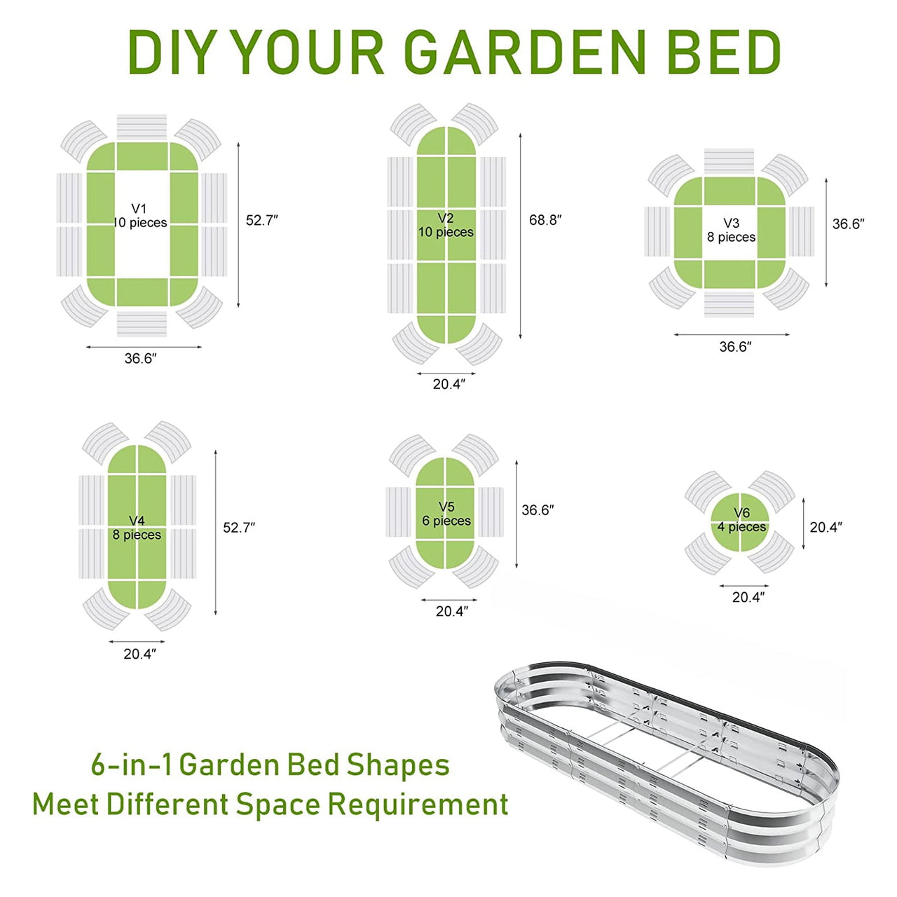 Raised Garden Bed Galvanized Metal Planter Box, 67"D x 20"W x10"H, 7 cu. ft. Silver