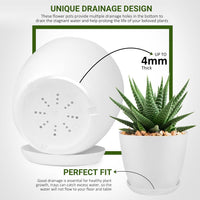 FOUKUS Set of 5 White Plastic Plant Pots with Drainage Holes and Tray - Eco-Friendly Indoor/Outdoor Flower Planters for Succulents, Cactus, Snake Plants - Sizes: 7