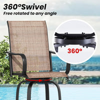STARY Outdoor Bar Stools Set of 2, Swivel Patio Barstools with Textile Fabric,Ergonomic Comfort Bar Height Tall Outdoor Stools for Balcony,Brown