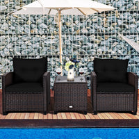 Costway 3PCS Patio Rattan Furniture Set Cushion Conversation Set Sofa Coffee Table Black