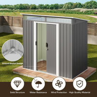 Lofka 6x4ft. Outdoor Storage Shed, Metal Garden Storage Shed with Sliding Lockable Door for Patio, Gray