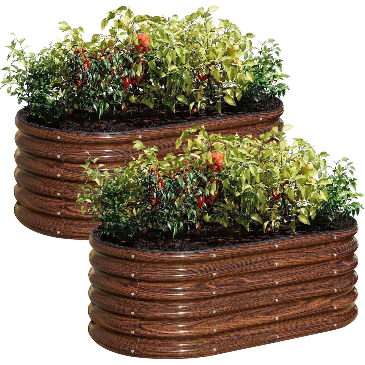 SnugNiture 2-Pack 4x2x1.5 FT Extra-Deep Raised Garden Bed, Galvanized Metal Planter Box for Vegetables, Tomatoes, Herbs, Brown