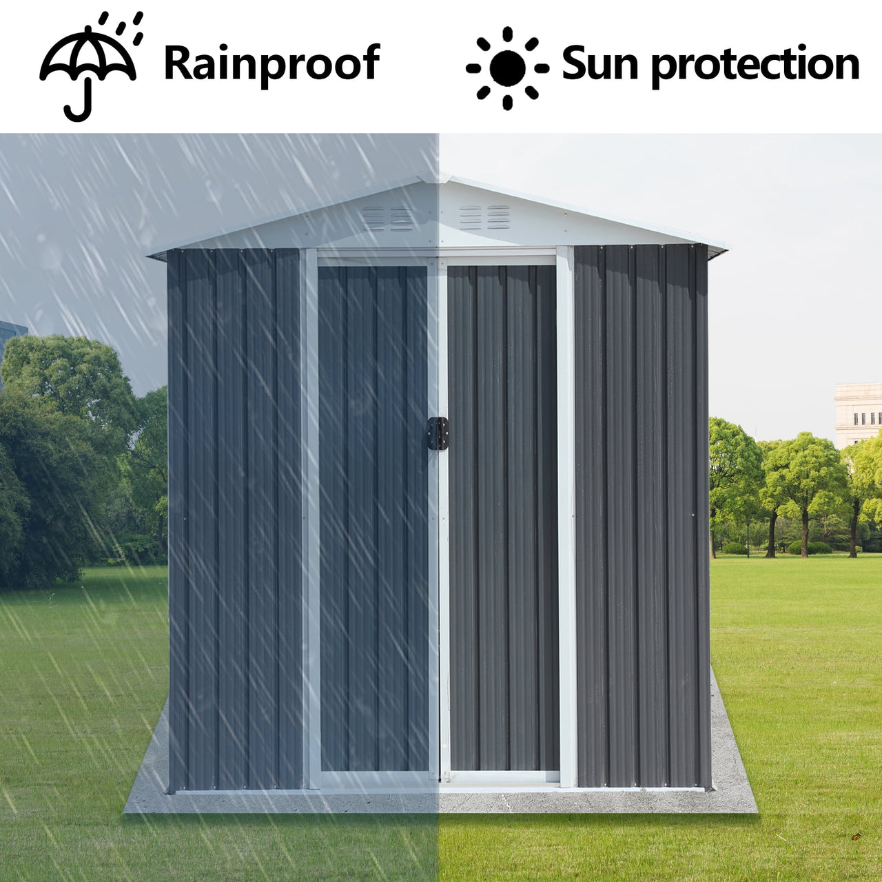 Metal Outdoor Storage Shed, 6FTx4FT Garden Shed with Aluminum Alloy Frame, Waterproof Tool Shed With Sliding Door For Backyard Patio Lawn