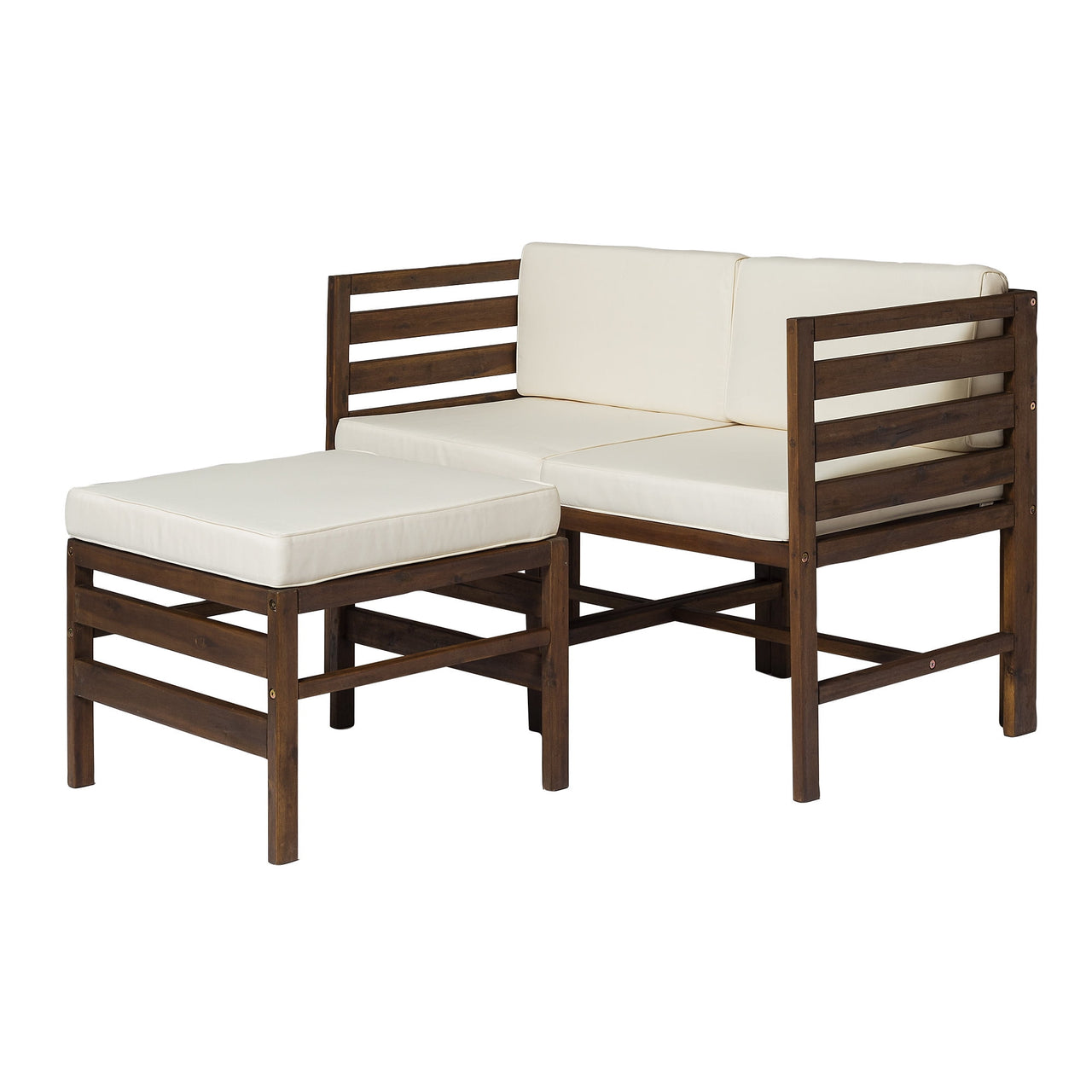Walker Edison Modular Outdoor Acacia L/R Chairs + Ottoman - Dark Brown