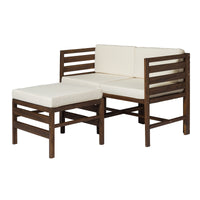 Walker Edison Modular Outdoor Acacia L/R Chairs + Ottoman - Dark Brown