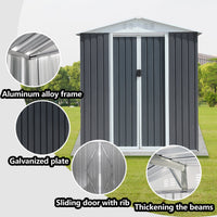 Metal Outdoor Storage Shed, 6FTx4FT Garden Shed with Aluminum Alloy Frame, Waterproof Tool Shed With Sliding Door For Backyard Patio Lawn