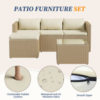 ELPOSUN 5-Piece Patio Furniture Conversation Set, All-Weather Wicker Outdoor Sectional Sofa Set with Table & Cushions, Beige