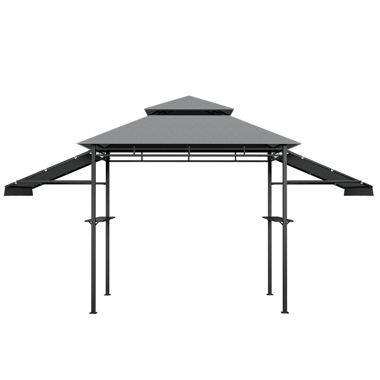 Gymax 13.5' x 4' Patio BBQ Grill Gazebo Side Awnings Shelves 2-Tier Canopy Outdoor
