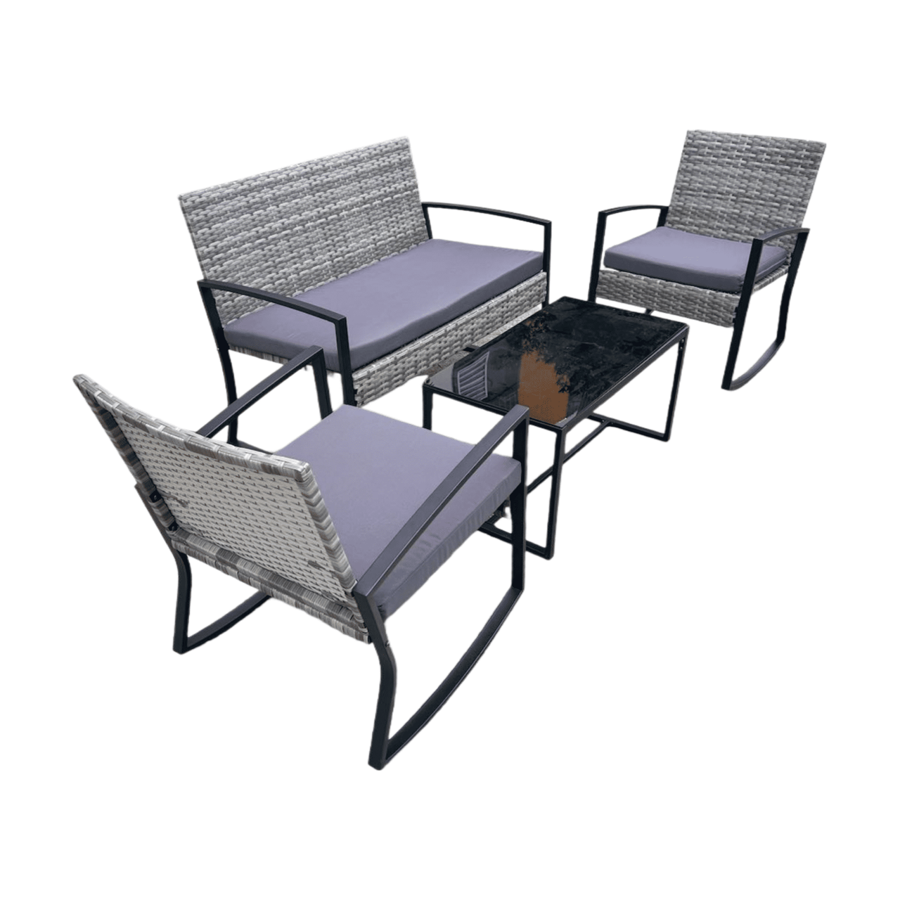 Lofka Patio Furniture Set, 4-Piece Outdoor Sectional Furniture Set with Coffee Table for Conversation & Dining, Gray Rattan
