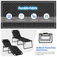 Costway Folding Lounge Chaise 16'' High Recline Chair W/Adjustable Backrest and Footrest Black