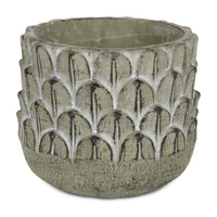 Cheungs 5451S Cement Pot with Overlapping Feather Pattern, Round - Small